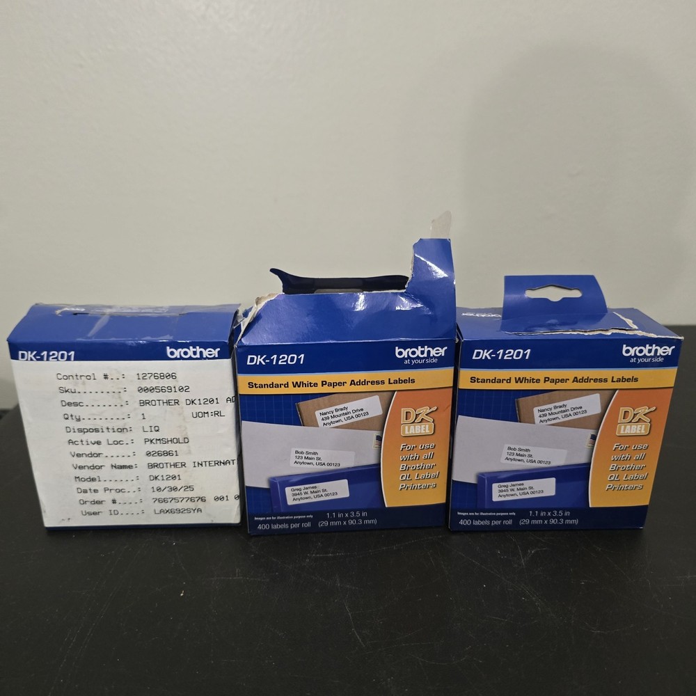 3 PACK Brother QL Label Printer DK-1201 Standard White Paper Address Labels