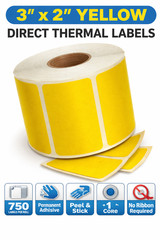 Direct Thermal Zebra Labels- 3×2 Yellow Colored 700 Labels per roll, 1-12 Rolls
