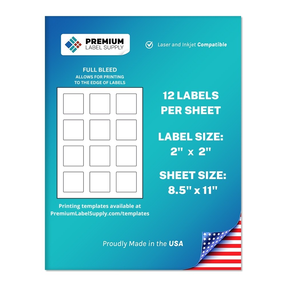12000 Premium 2″ x 2″ square stickers / Labels – with bleed – 12 per sheet