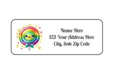 30 Glow Sparkle Lollipop PERSONALIZED RETURN ADDRESS LABELS 1 in X 2 5/8 GLOSSY