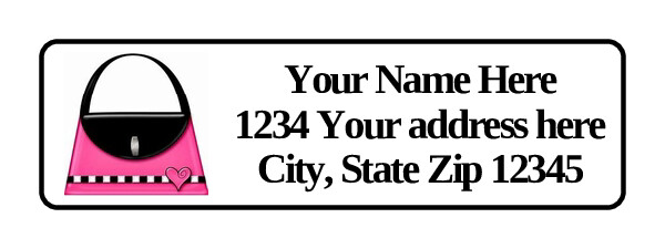 400 Personalized Pink Purse Return Address Labels. 1/2 inch by 1 3/4 inch