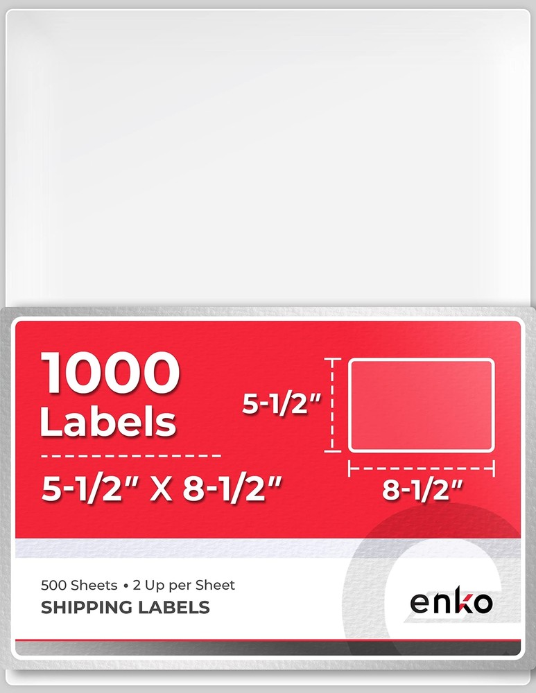 enKo – 5-1/2 x 8-1/2 Inch Label – White Blank – 2 Per Sheet Half Shipping Lab…