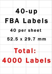 Amazon FBA 40-UP Labels White 52.5 x 29.7 mm on A4 – 100 Sheets – 4000 Labels