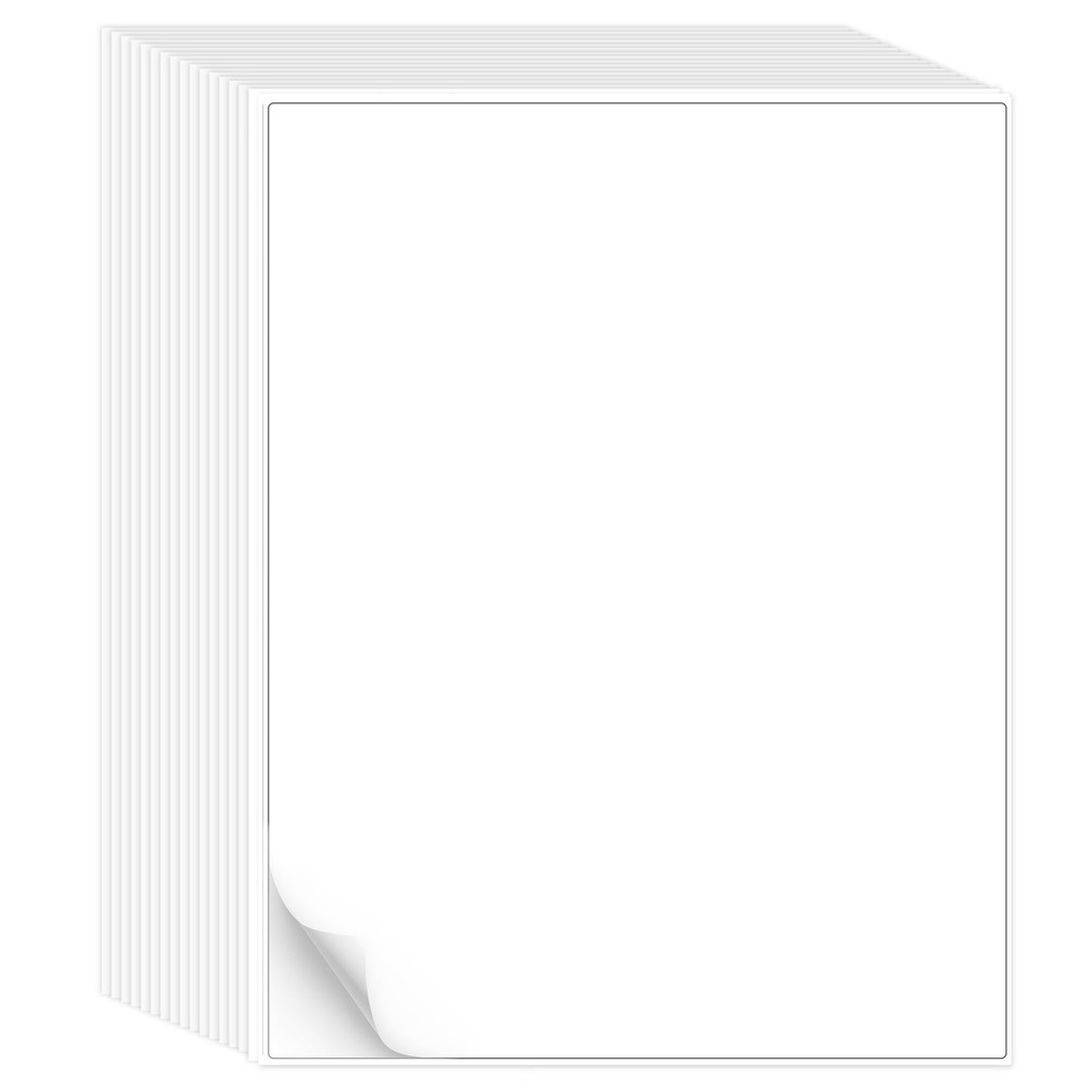 8.5×11 Printable White Sticker Paper Full Sheet Label, Matte, for Laser & Ink…