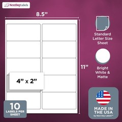 4×2 Inch Rectangle Stickers White Blank Labels for Laser Inkjet Printer – 10 …