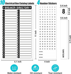 14 Sheets Breaker Panel Labels, 10 Electrical Box Catalog Labels and 4 Number St