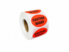 Caution Sharp 1.5×1 Oval Warning Labels 2 Rolls 1000 Total Stickers