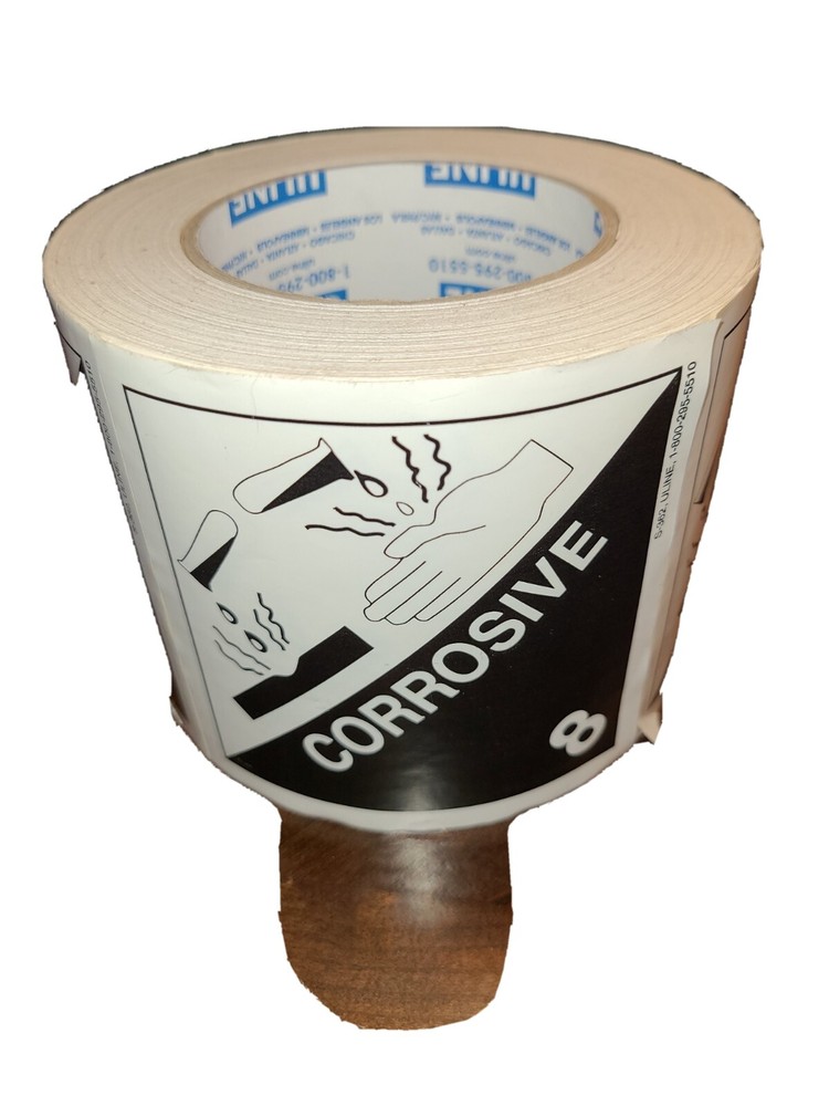 Packaging D.O.T. “Corrosive 8” Labels, 4″ x 4” Open roll – hardly used