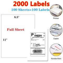 2000 Full Sheet Shipping Labels 8.5×11 Self Adhesive Blank Paper for Laser/Inkje