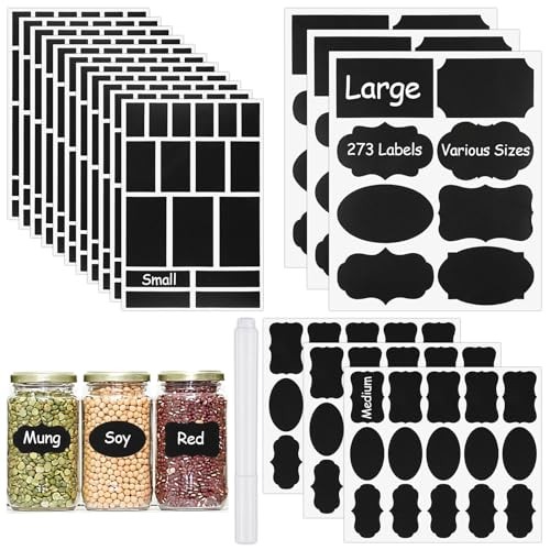 273 Pcs Labels for Jars, Waterproof Reusable Chalkboard Labels | for Food