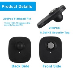 250 Pcs 8.2Mhz RF Clothing Security Tags EAS Mini Square Tag with Pins