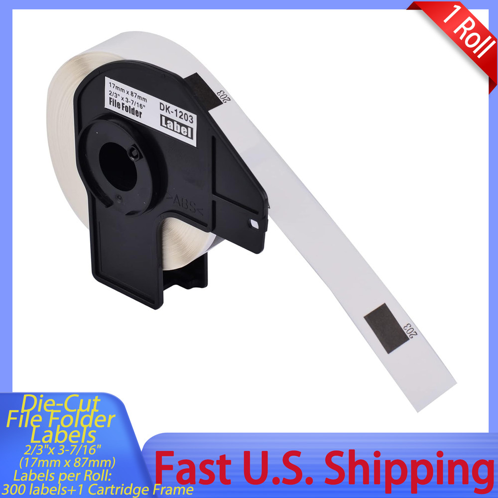 1 Roll GREENCYCLE DK1203 Die-Cut File Folder Labels 2/3″ x 3-7/16″ For Brother