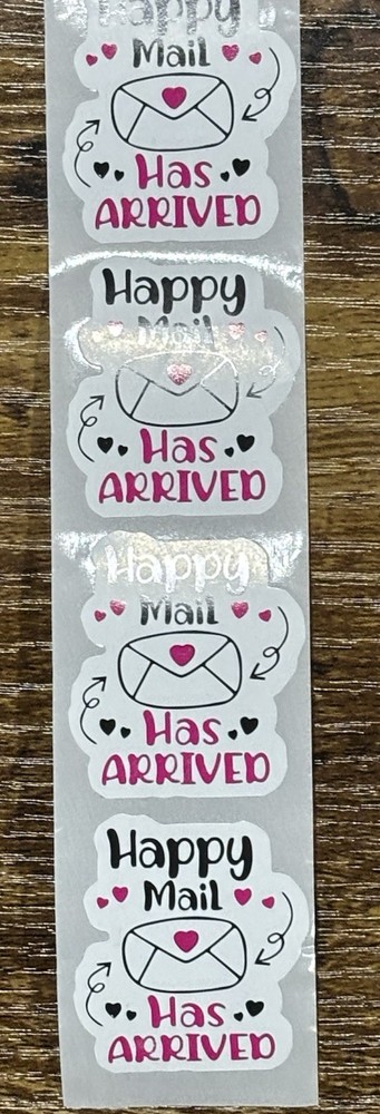 50 Pack Happy Mail Has Arrived Stickers Pink and black