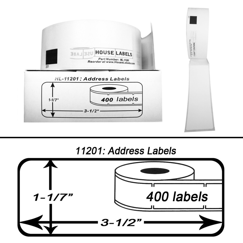 Non-OEM Fits BROTHER DK-1201 Labels (1-1/7″ x 3-1/2″) – (6) Rolls of 400