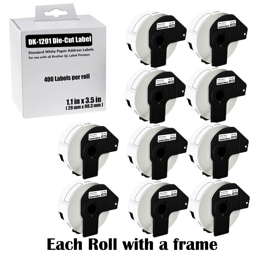 10Rolls DK-1201 29mmx90.3mm Standard Paper Address Labels For Brother QL-570 580