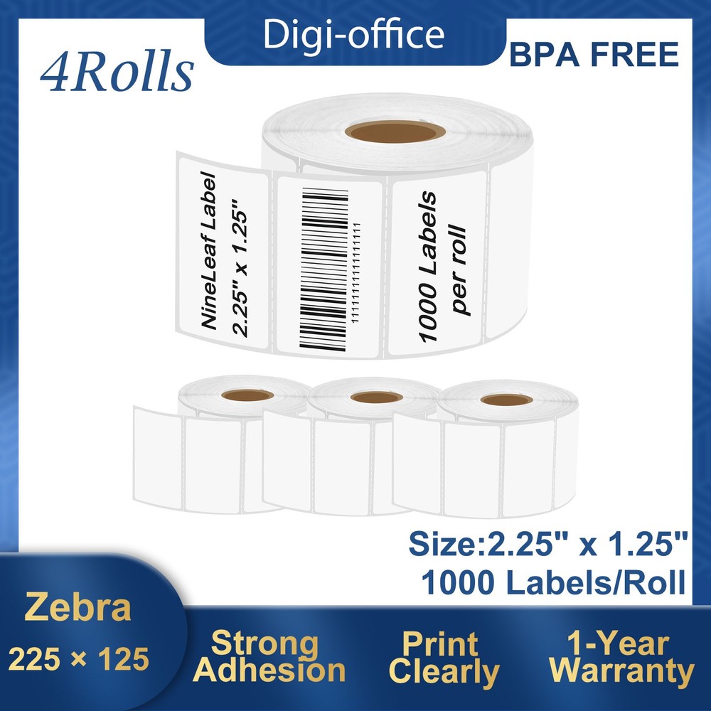 4 Rolls Direct Thermal 1000 Labels 2.25X1.25 for Zebra LP2824 LP2844 LP2442