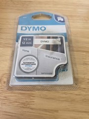 Dymo Permanent High Performance D1 12mm Tape, 1/2″ X 18′ Black on White #16955