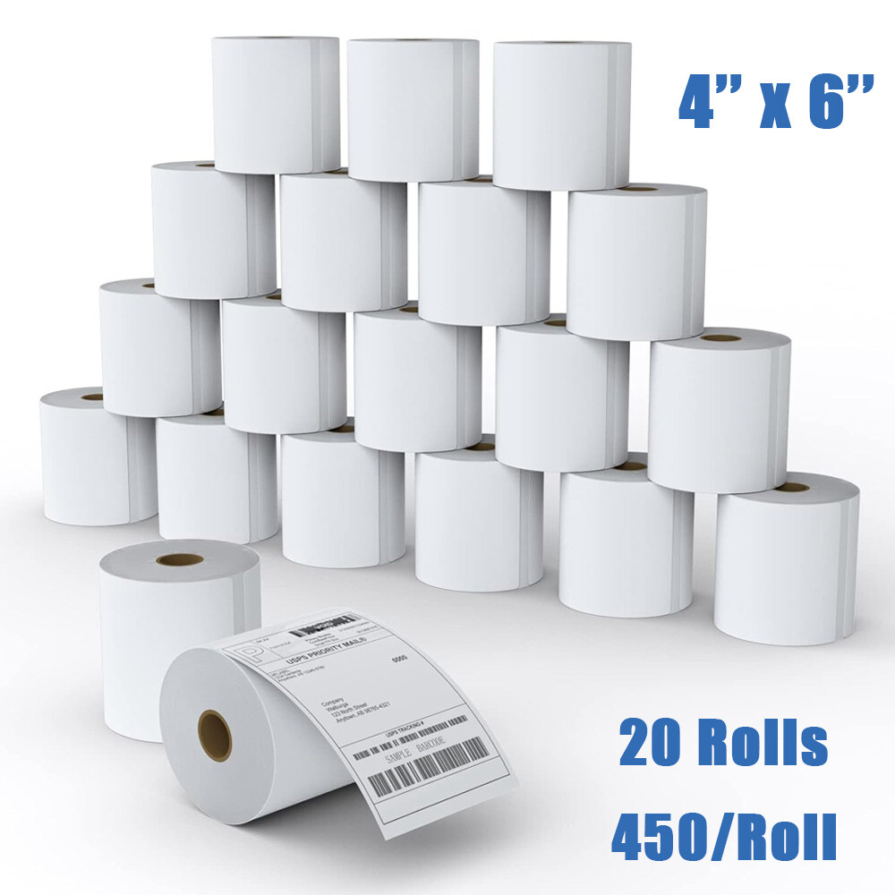 20 Rolls 4×6 Direct Thermal Labels 450 Per Roll For Zebra Eltron 2844 ZP-450