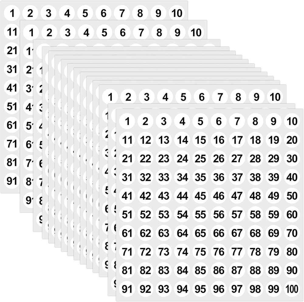 Outus 5000 Pcs 0.4 Inch 1 to 100 Number Stickers Small Number Dot Labels Consecu