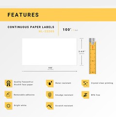 Non-OEM Fits BROTHER DK-2205 REMOVABLE Labels – (2) Rolls of 100′ + (1) FRAME