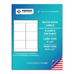White Sticker Labels – 4″ x 3″ – Laser/Inkjet Compatible – (6 per Sheet), 25 …
