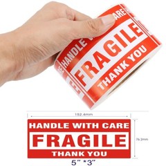 8000 Fragile Labels 3”x5” Handle With Care Thank You Red Warning Label 16 Roll