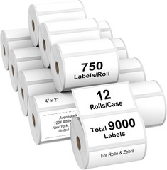12 Rolls 4×2 Direct Thermal Shipping Labels 9000 Labels for Rollo Zebra Printers