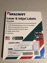 Skilcraft 1″ x 4″ Bright White Recycled Address Labels – 2000 Qty – Laser Inkjet