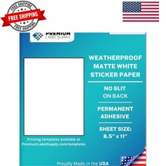 Waterproof White Inkjet Sticker Paper – 8.5″ x 11″ Full Sheet Labels – Inkjet…