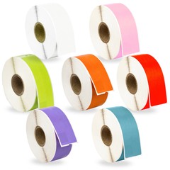 DYMO 30252 – 7 Rolls – 1 ea. WHITE PINK GREEN ORANGE RED LAVENDER BLUE
