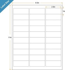 8.5”x 11” Shipping Labels for Laser and Inkjet Printer 30 Per Sheet 100 Sheets