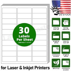 Premium 1″ x 2 5/8″ Address Shipping Labels Adhesive 30 UP for Laser & Inkjet US