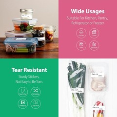 300 Removable Blank Food Labels, Water/Oil/Tear Resistant with Perforation Line