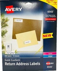 1pk 600 Labels Avery Easy Peel Address Labels, 2/3″x1-3/4″,Gold Confetti Design