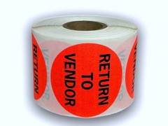 Direct Thermal Labels – 2 In Round Return To Vendor Labels 500 Each, 1-8 Rolls