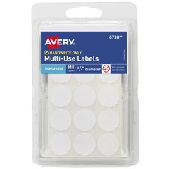 Avery Multi-Use Removable Labels, 3/4 Inch Round Stickers, White, Non-Printable,