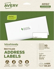Avery 48160 EcoFriendly Laser/Inkjet Address Labels, 1 x 2-5/8, White, 750/Box