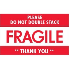 3 x 5″ “Fragile – Do Not Double Stack” Labels 500/Roll, Red/White