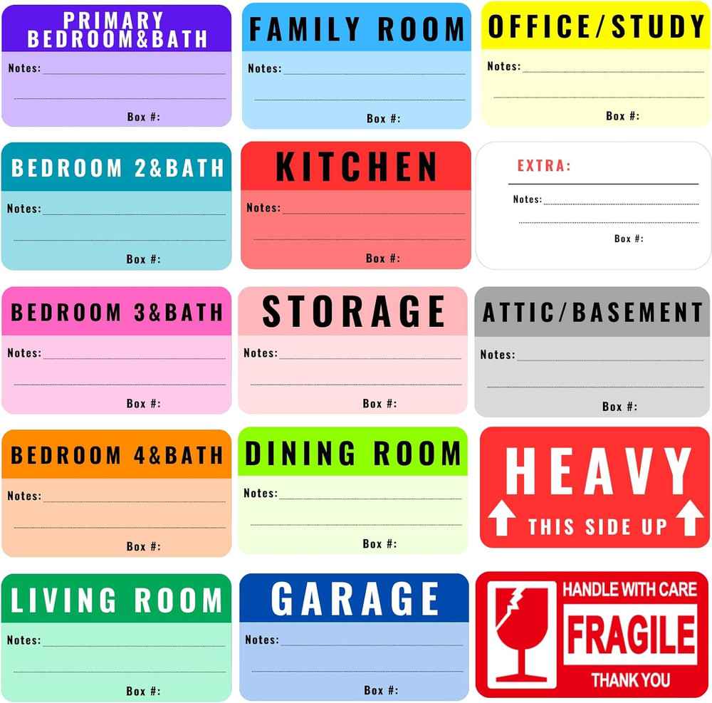 Large Moving Labels for Boxes Color Coded, 460 Stickers for Home Moving Supplies