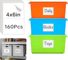 160 Pcs Removable Labels for Storage Bins – 6 X 4 Inch, Tear Resistant & No