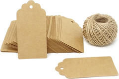 100PCS 10x5cm/4x2inch Kraft Paper Blank Gift Tags Labels with 100 Feet Jute Twin