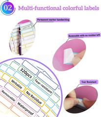 Removable Waterproof Labels 320 Pcs for Daycare, Kitchen, Office, Home Organizat