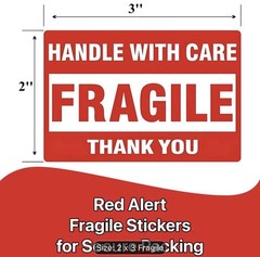 300 Rectangular Shipping Labels 2 x 3 in Red Handle With Care Fragile Thank You