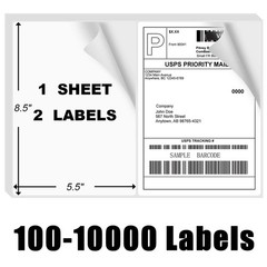 100-10000 Premium 8.5×5.5 Round Corner Shipping Labels Half Sheet Self Adhesive