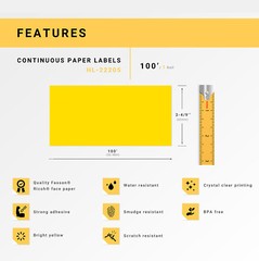 Non-OEM Fits BROTHER DK-2205 YELLOW Continuous Labels (9) Rolls 2-4/9″ by 100′