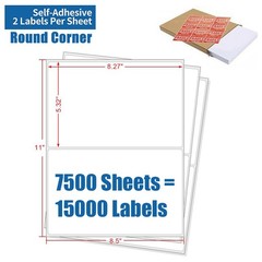 15000 Half Sheet 8.5″x5.5″ Shipping Mailing Labels Round Corner Self Adhesive
