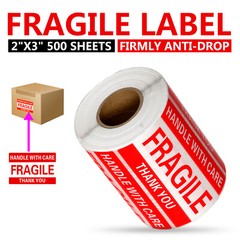 Fragile Stickers 1 Roll 500 2×3 Fragile Label Sticker Handle With Care Mailing