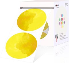 PARLAIM 3 Inch Watercolor Yellow Circle Thermal Sticker Labels, Self-Adhesive