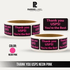 Neon Pink Thank You USPS Stickers 1″ x 1.5″ 250/Roll Labels