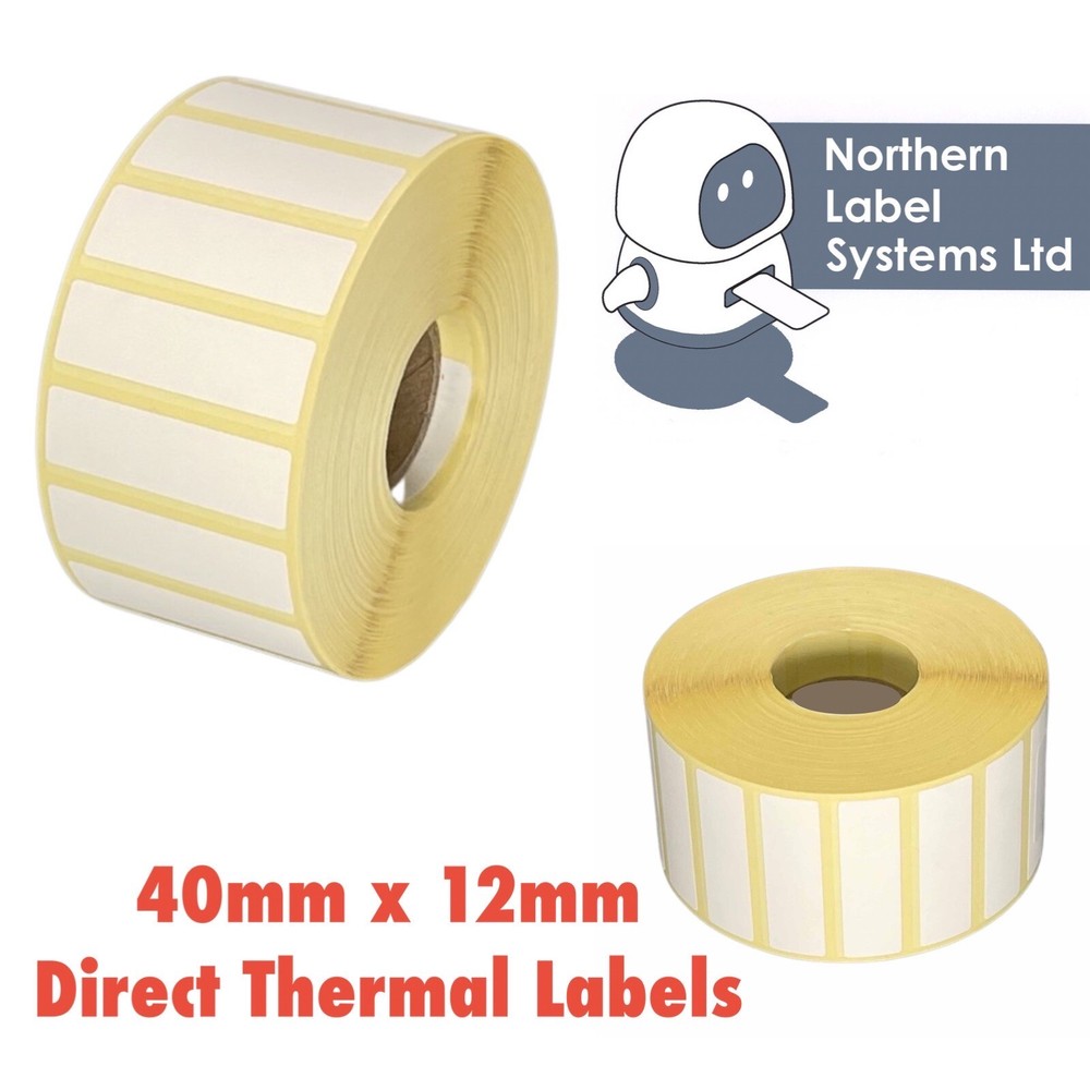 40mm x 12mm Direct Thermal Labels 2,500 per roll for Zebra Citizen Toshiba etc